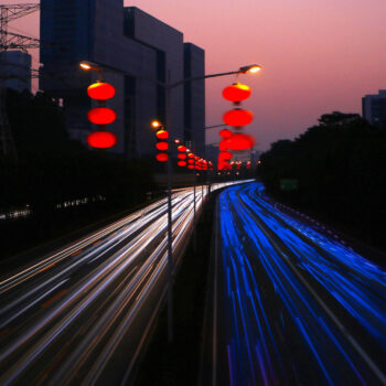 Light trails of traffic on busy road