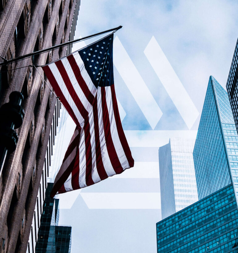 USA flag on side of building