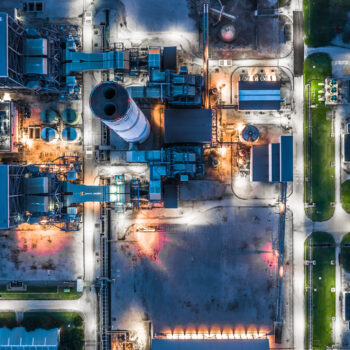 Aerial view power plant, Combined cycle power plant electricity generating station industry.