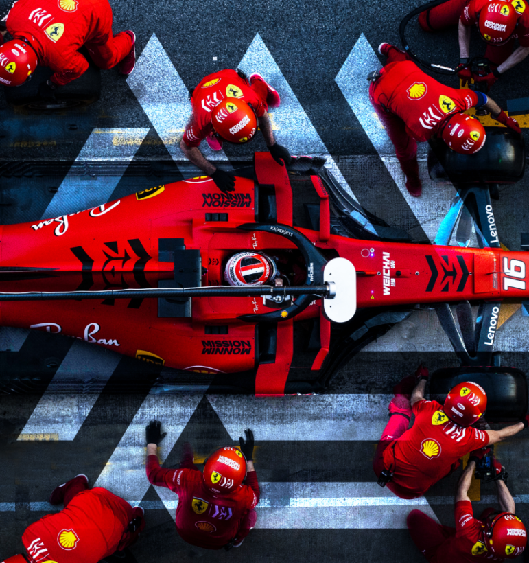 Aerial view of F1 car